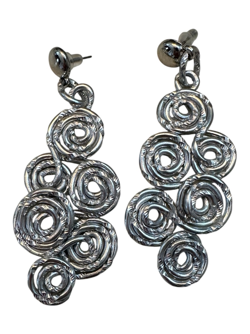 Handmade Silver Spiral Cluster Drop Earrings